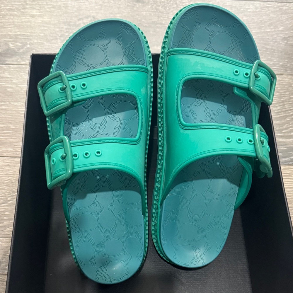 Coach Turquoise Double-Buckle Sandals